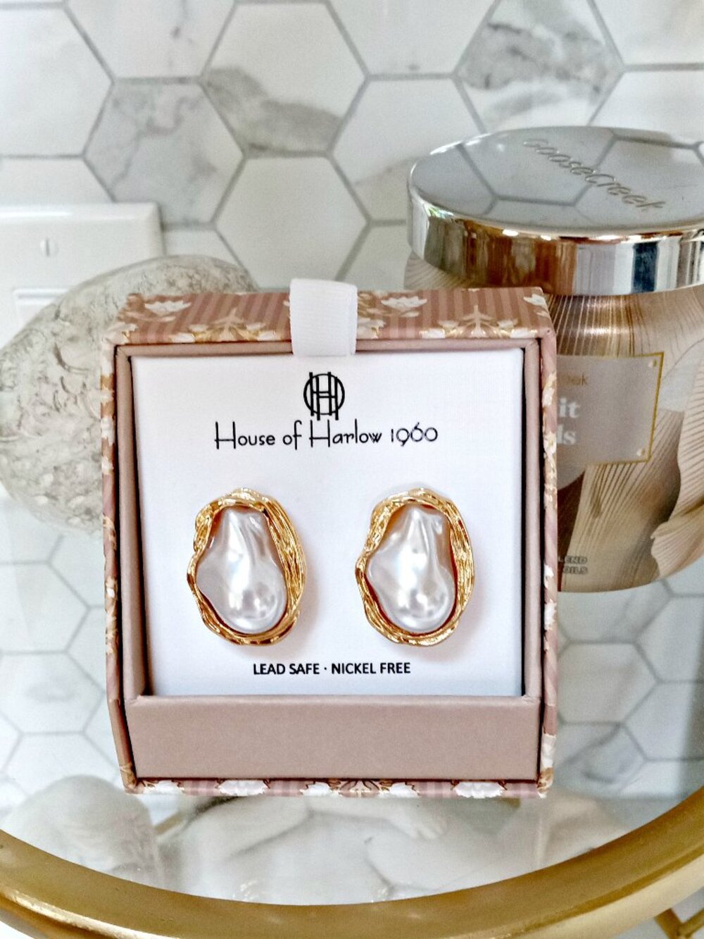 NEW! FRESH WATER PEARLS HOUSE OF HARLOW 1960 EARRINGS